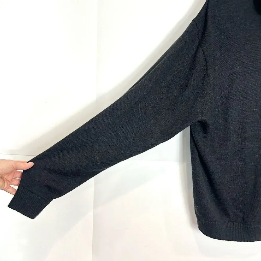 Joseph & Feiss Sweater Men XXL Merino Wool Dark Gray Quarter Button Pullover 2XL
